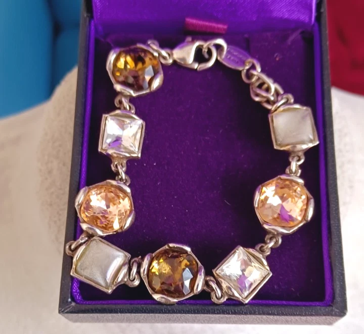 Poggi Paris Tennis Bracelet Green & Orange Glass Stones Designer Jewellery - Image 3 of 4