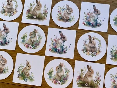 HANDMADE 9x Watercolour Bunny Rabbit Card Toppers Embellishments Easter Birthday