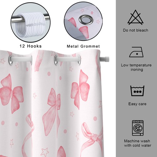 Cute Shower Curtain Pink Bow Shower Curtains for Bathroom Modern Aesthetic Fa... - Picture 6 of 6