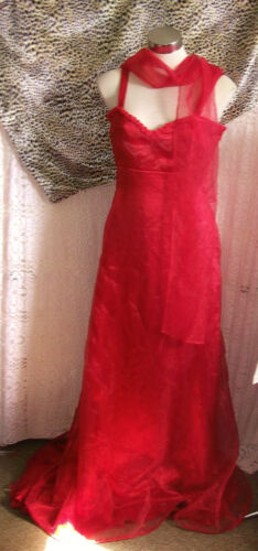 Gorgeous Burlesque scarlet prom/eve dress & voile wrap& rose detail - Afbeelding 1 van 8