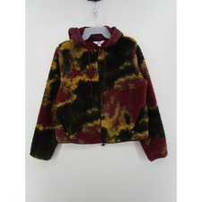 Joy Lab Womens Xs Full Zip Up Long Sleeve Hooded Jacket Burgundy Tie Dye