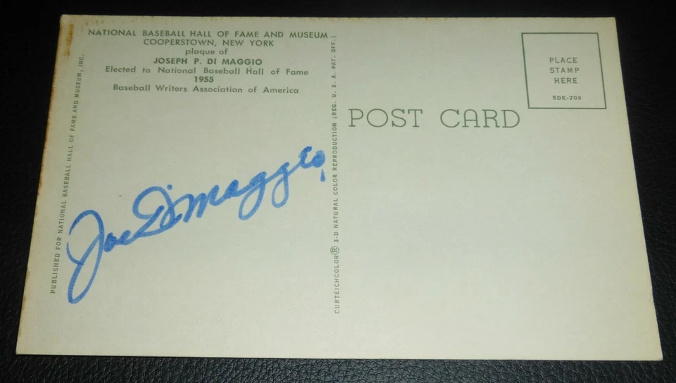 Joe DiMaggio Signed Hall of Fame Postcard PSA/DNA LOA Yellow HOF Plaque Auto'd - Image 3 of 4