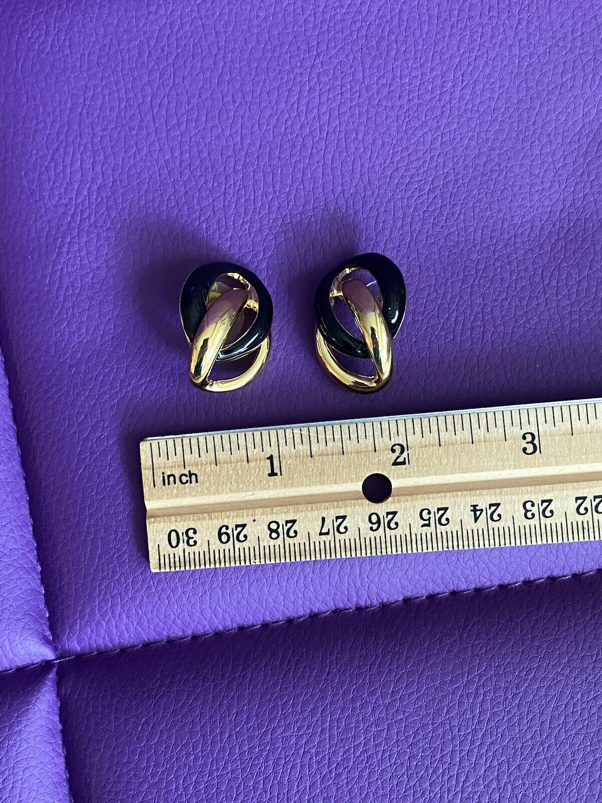 Napier Earrings Gold Tone Black Enamel Pierced Re… - image 4