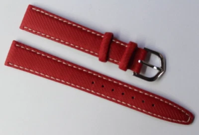 Bracelet montre ; ENTRECORNES 14 mm ; ROUGE surpiqué BLANC, aspect TISSUS / 716 - Photo 1/2