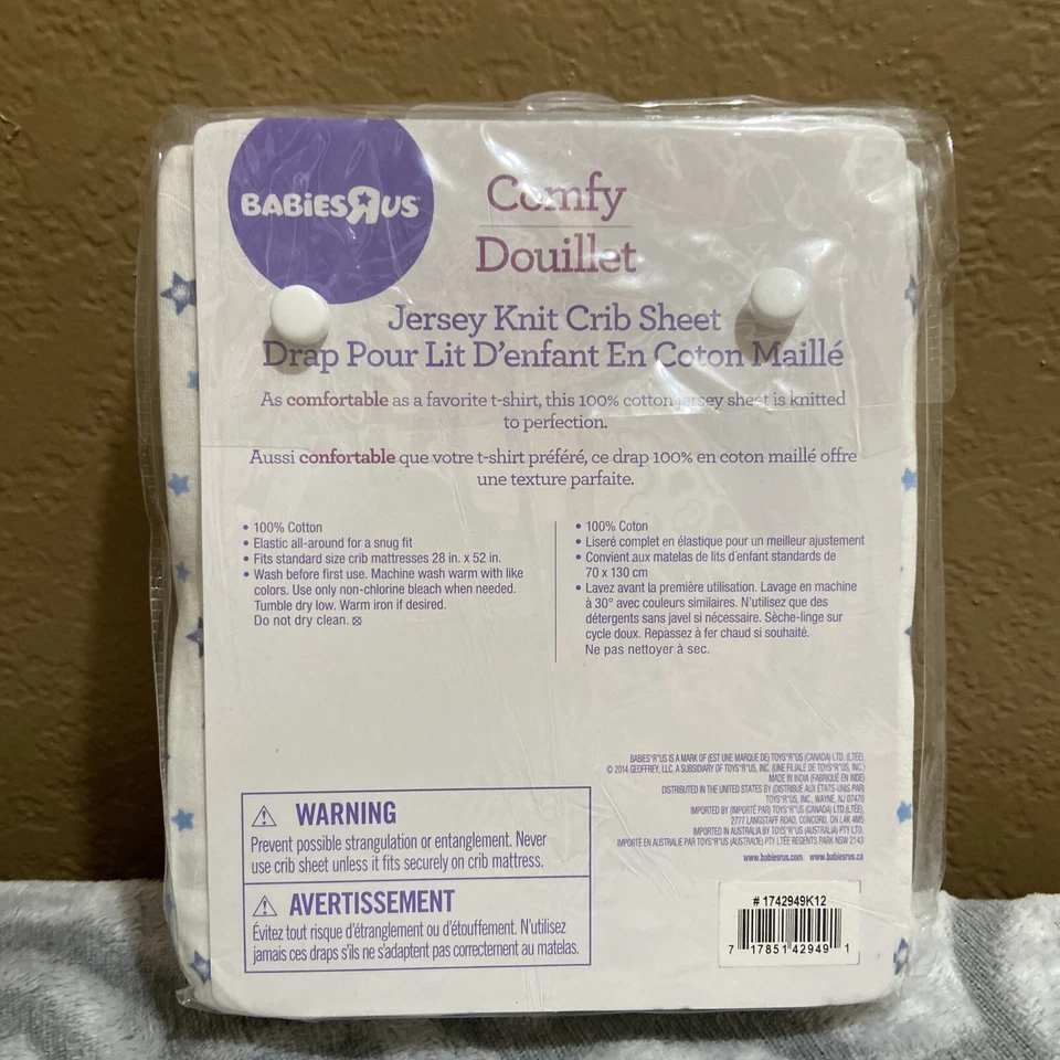 Babies R Us Cómoda Jersey Tejido Cuna Sábana - Blanco Azul Estrellas 100% Algodón Foto 3 de 4
