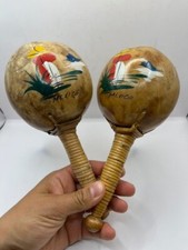 Vintage Maracas Hand Painted From Mexico
