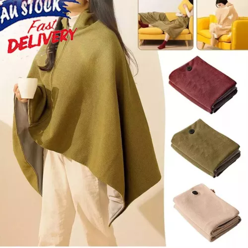 Portable Heated Blanket Soft Zipper Electric Heated Shawl Wraps Women Men Warmer - Picture 3 of 27