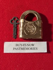 "Y&T CLOVER" STANDARD #853 YALE BRASS PADLOCK w/ KEY, OLD VINTAGE ANTIQUE LOCK