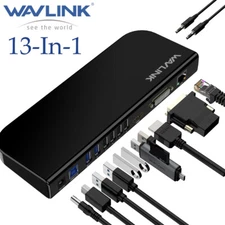 Wavlink USB-C Dock Laptop Docking Station Dual Video HDMI and DVI/VGA/HDMI USB A