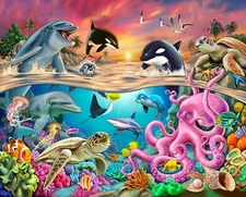 Multi Treasure Trove Panel Sea World by Mark Gregory by Michael Miller 36 x 44