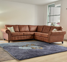 Oakland Brown Suede 5 Seater Corner Sofa in Tan Brown Suede Fabric