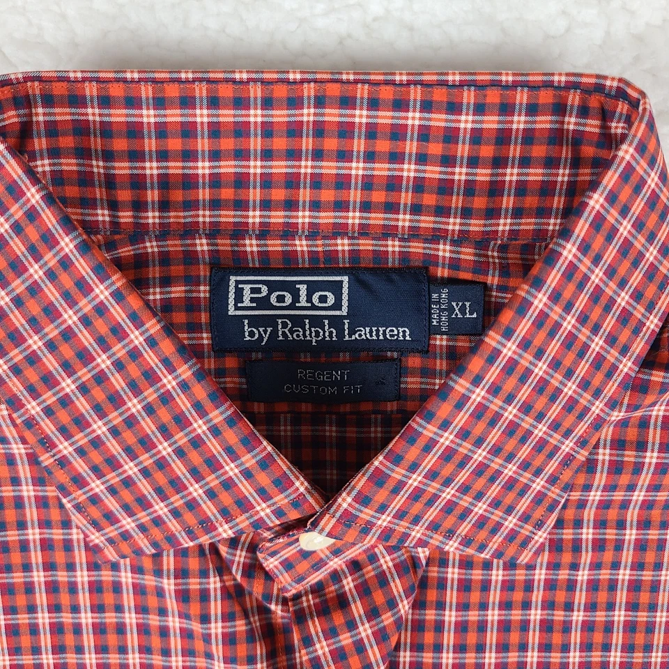 Camisa de vestir Polo Ralph Lauren para hombre XL roja azul regente ajuste personalizado abotonada de colección Foto 4 de 4