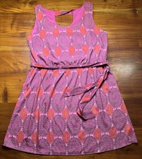 Gap Women's Pink Purple Boho Geometric Sleeveless Cinch Waist Dress Sz Large