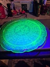 VTG Jeannette Cherry Blossom Green Uranium Depression Glass Cake Platter 10.5"