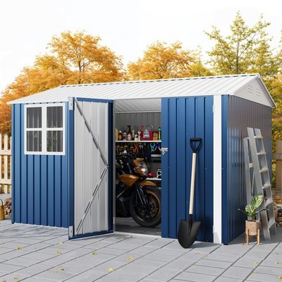 10x8FT Outdoor Storage Shed, 450 Cu.Ft Garden Shed with Gable Roof & Grid Window