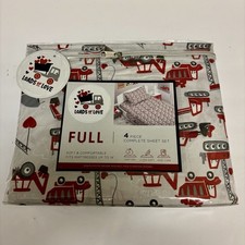 Kids Full Size Sheet Set 4 Pc Construction Trucks Red And Gray Loads Of Love NEW
