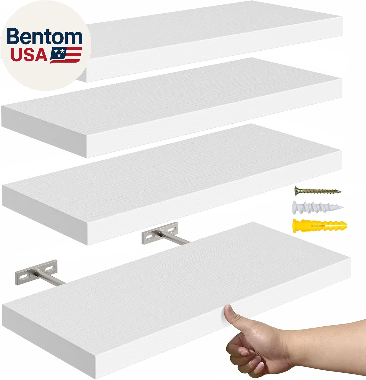 16’’White Floating Shelves for Wall Set of 4,Rustic Wood Shelf for Room Decor/St