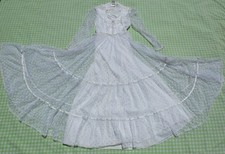VTG 70s Gunne Sax Jessica Queen Anne Neckline Corset Lace Satin Trim Maxi Dress