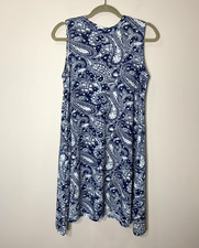 Simply Noelle Swing Dress S/M 8-10 Blu Paisley Sleeveless Trapeze Jersey Knit