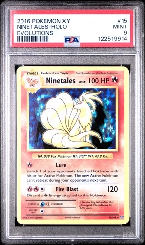 2016 POKEMON XY EVOLUTIONS #15 NINETALES-HOLO PSA 9