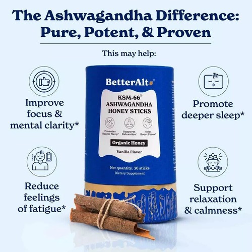 Better Alt Pure Himalayan KSM-66 Ashwagandha, 30 bâtonnets de miel au ...