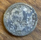 1906 Barber Quarter Fine Philadelphia Progressive Era 90% Silver Coin