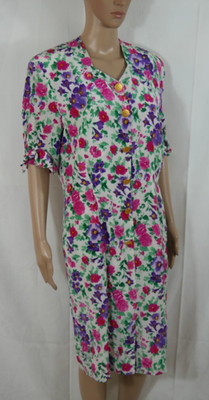 ELÉGANCE PARIS 100% SEIDE Luxus Seiden Kleid Elegant Bunt Blumen Größe 38/40 TOP