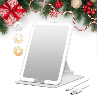 ISFORU LED Reise Schminkspiegel | 3 Farben Licht Wiederaufladbar Kompakt Kosmetikspiegel