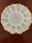 Vintage White Milk Glass Deviled Egg Plate Gold Trim