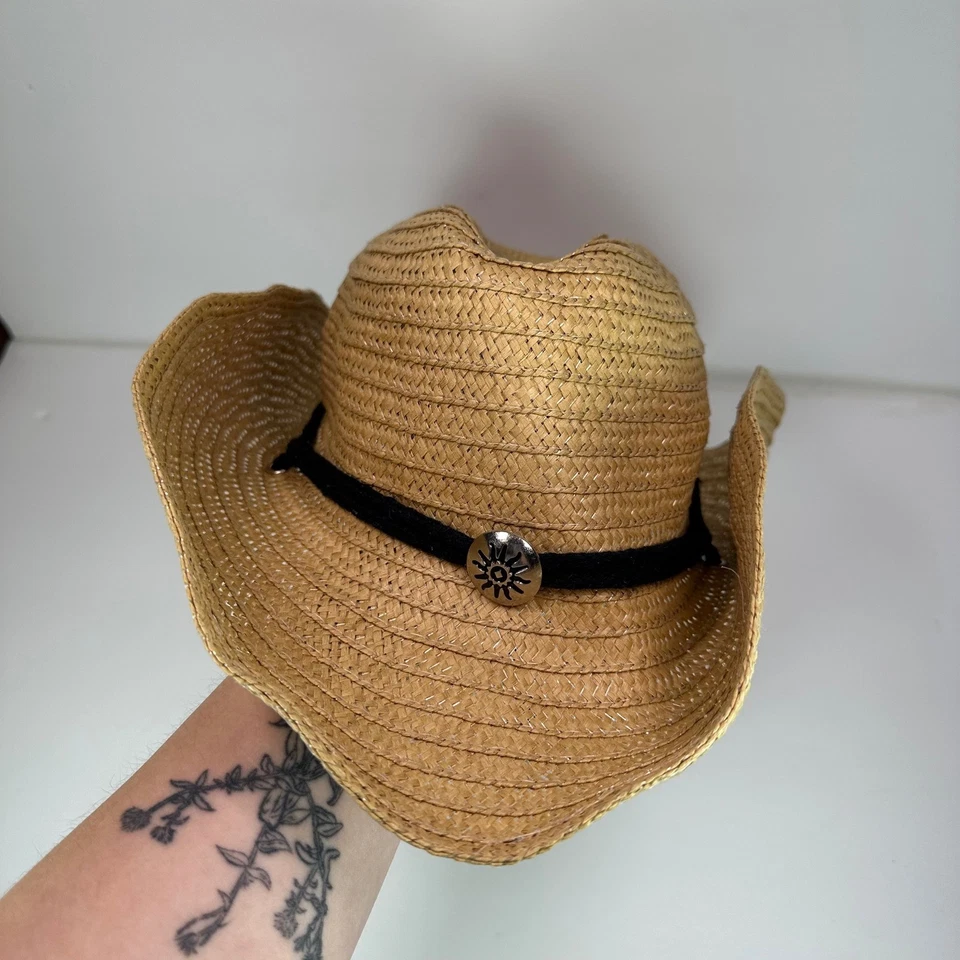 Sombrero de vaquero de paja con cordón negro y acento plateado Sun Burst Foto 3 de 4