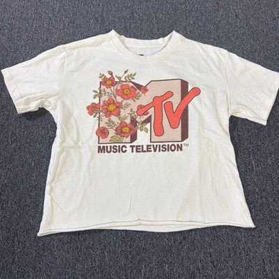 Vintage Y2k Floral Boho Mtv Music Television White Graphic Tee Women's S
