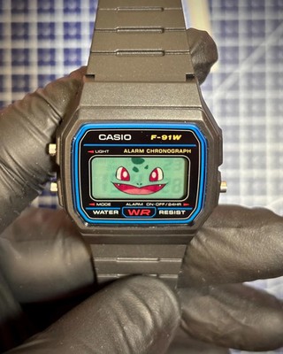 Casio F-91W Green Nature Character Mod   Custom LCD Design