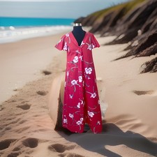 Vintage 60s 70s Honolulu Hawaiian House Lounge Caftan Dress Muumuu Kaftan Sz 8