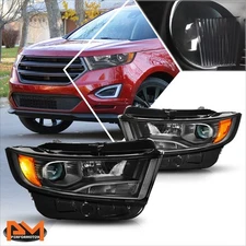 For 15-18 Ford Edge Projector Black Housing Headlight Amber Corner Signal Lamps