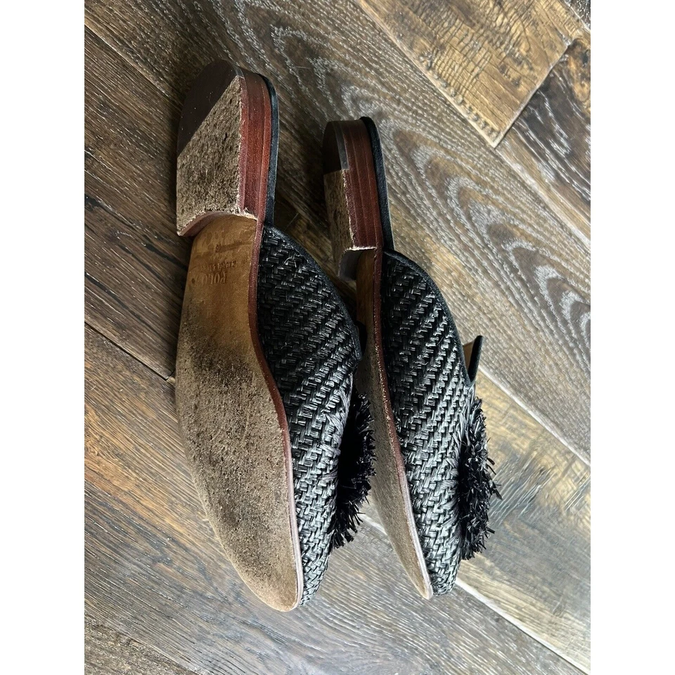 Polo Ralph Lauren Cuero Callie Sin Cordones Deslizable Mula Con Acento Rafia Zapatos 7 Foto 4 de 4