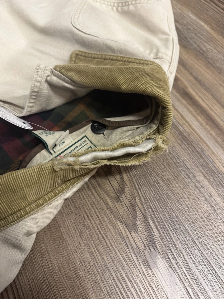 Abrigo LL Bean Franela Forrado Tareas Campo Granero Hombre Grande Tostado Beige Pana Foto 4 de 4