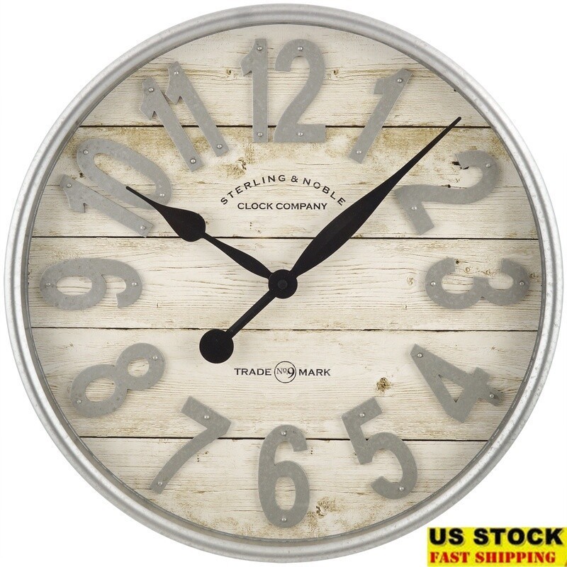 Indoor 20 Inch Galvanized Raised Arabic Numerals Wall Clock Quartz Movement New