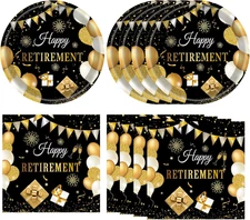 40PCS Retirement Decorations for Men Happy Retirement Decorations Plates Napkins