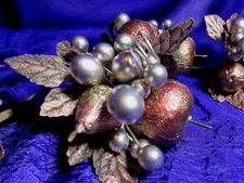 Lot of 7 Gold & Copper Toned Festive Floral Sprigs Leaves Berries Fruit Decor'
