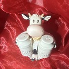 Ceramic Novelty Cow Salt & Pepper Shaker Set w/ Holder, White/Black/Pink — photo 3