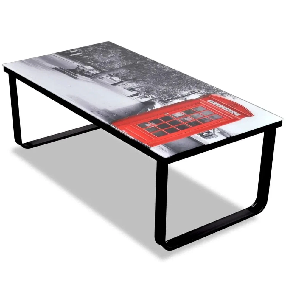 Coffee Table with Glass Top Rectangular Living Room Side Tables Furniture 90 cm - Image 4 of 4
