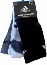 Adidas Cushioned Crew Cut Socks 3 Pairs Black White Gray Gym Run Mens Sz 6-12