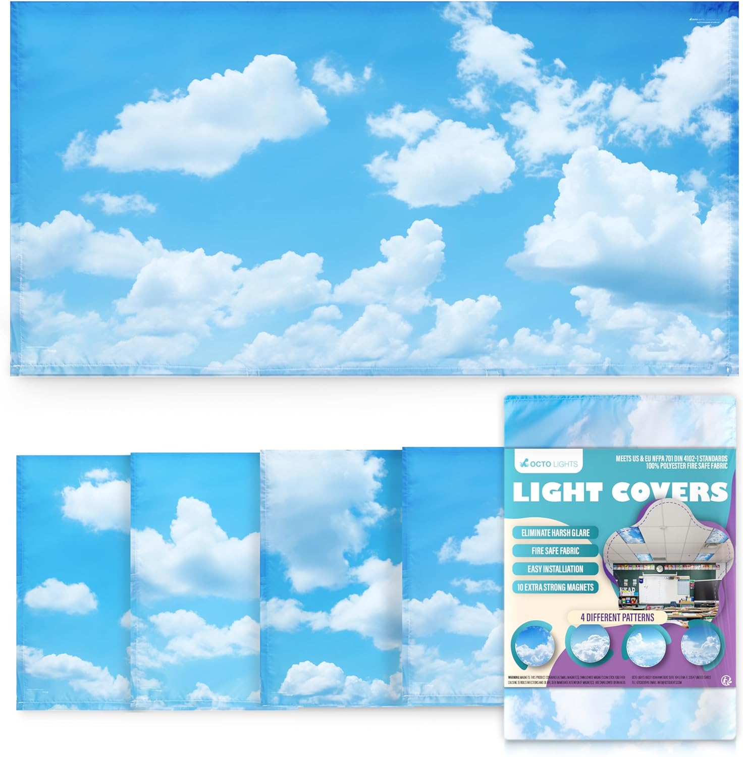 Fluorescent Light Covers for Ceiling Lights - Magnetic Cloud Cover for Fluoresce-image