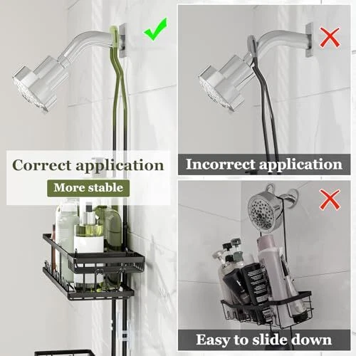 Shower Caddy Hanging: Adjustable Height No Blocking to Shower Head - Black