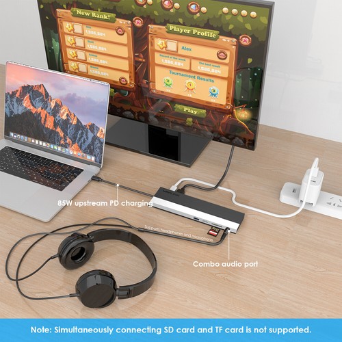 USB C Docking Station Triple Display PD 100W HDMI DisplayPort USB 3.0 2.0 RJ-45 - Picture 10 of 24