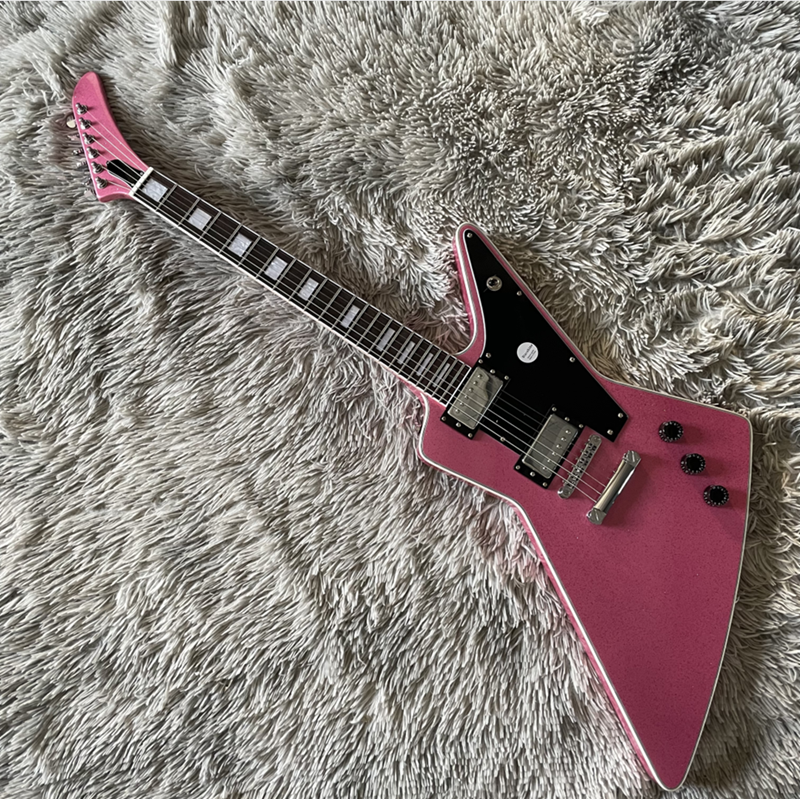 Pink Explorer Electric Guitar Solid HPL Fretboard Black Pickguard