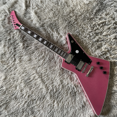 Pink Explorer Electric Guitar Solid HPL Fretboard Black Pickguard