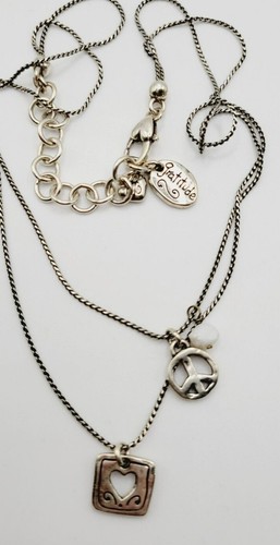 Collar Brighton Doble Cadena con Signo de Paz Dije Corazón y Piedra #407 - Imagen 2 de 5