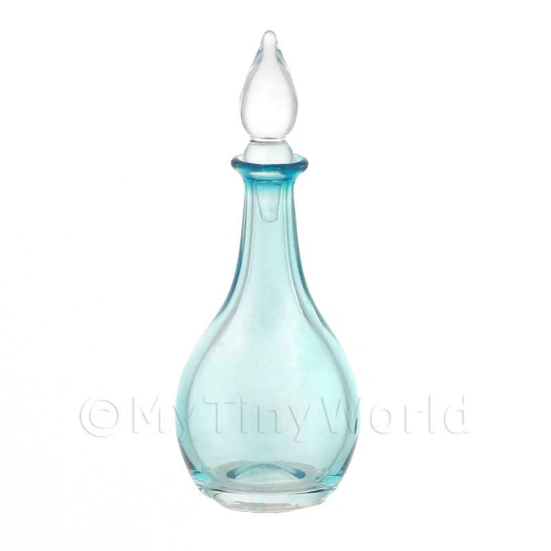 Maison de Poupées Miniature Fait Main Bleu Verre Classique Courbé Décanteur - Photo 1/1