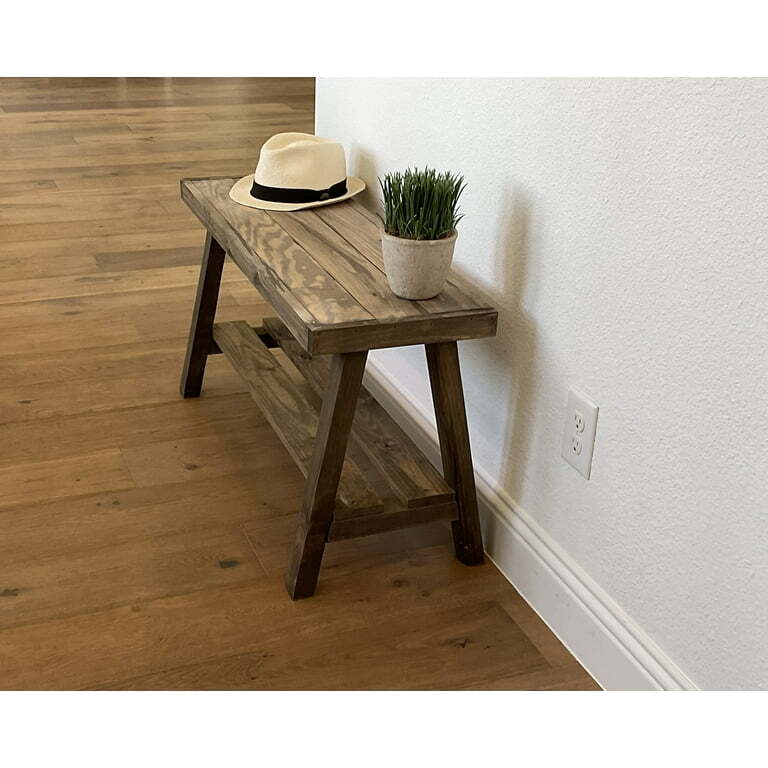 Entryway Bench w/ Shelf,Dark Brown Entryway Bench,Solid Pine Wood